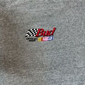 Vintage Budweiser NASCAR Racing Shirt Mens L Gray Embroidered Logo Tee